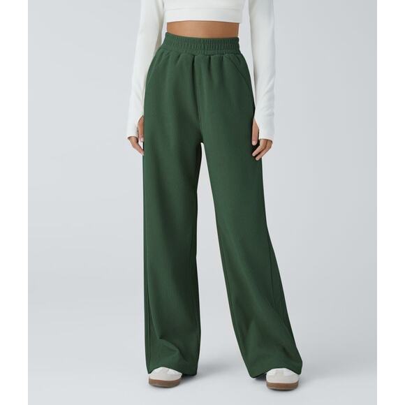Halara High Waisted Pocket Straight Leg Mop Corduroy Casual Pants - Picture 1 of 3